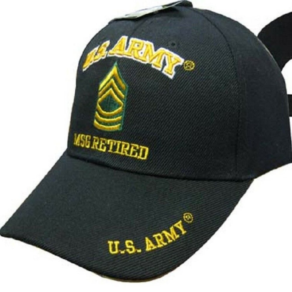 U.S. Army Hat MSG Retired Military Black Embroider